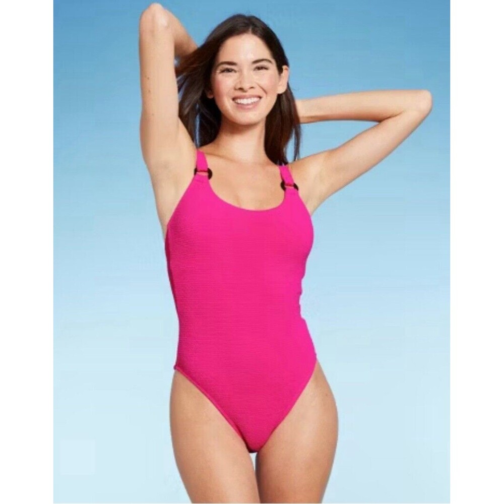Shade & Shore Women's Pucker High Leg One Piece Swimsuit Square Neck